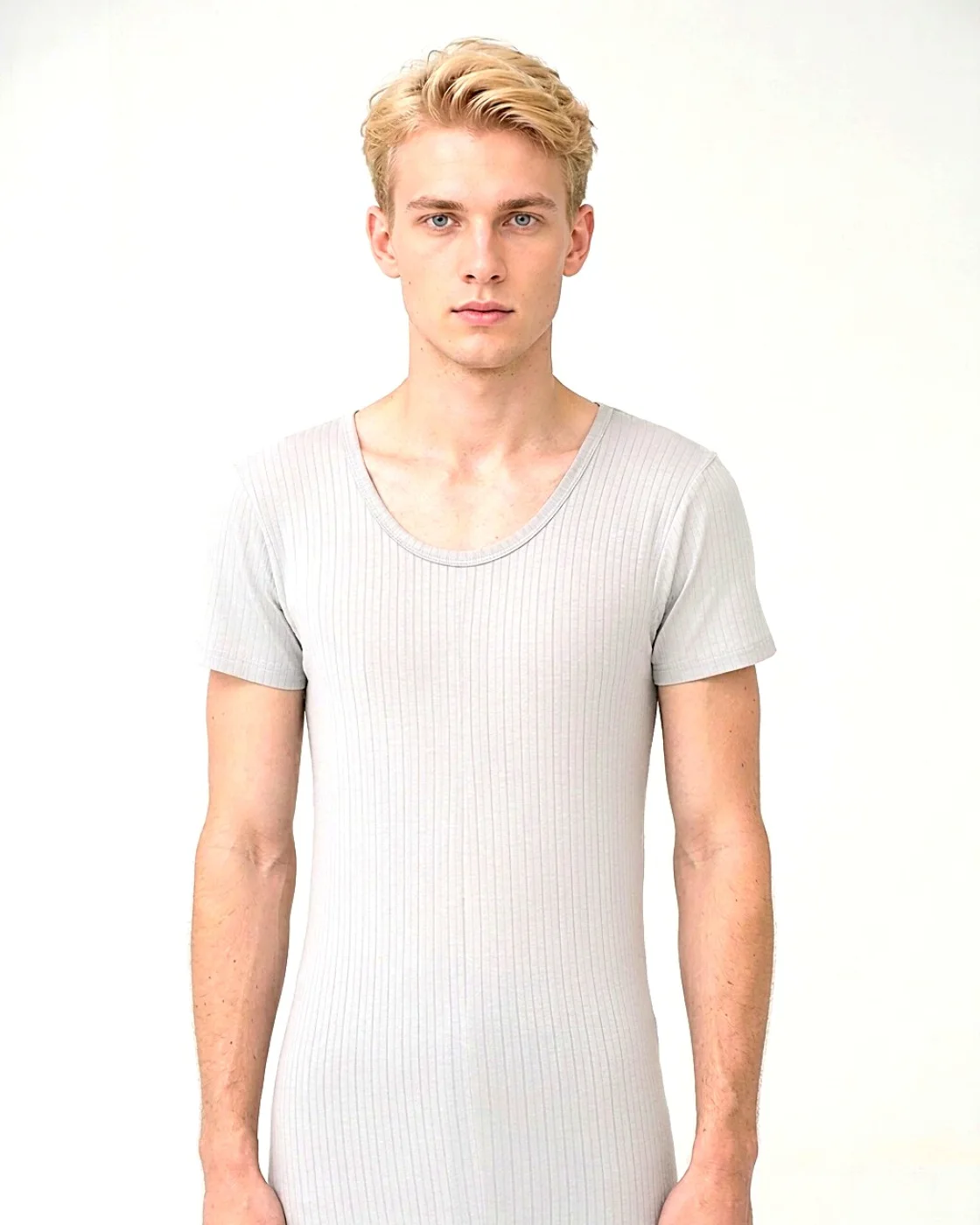 Men's rib short-sleeve top, grey